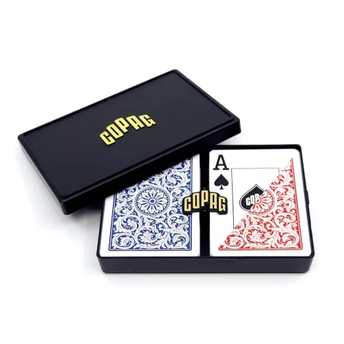 Carti de poker 100% plastic COPAG 1546 Jumbo Index – set dublu albastru-rosu