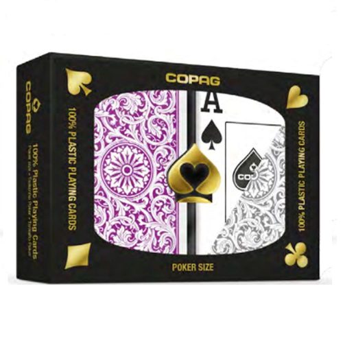 Carti poker 100% plastic, COPAG 1546, Jumbo index, mov-gri pachet dublu