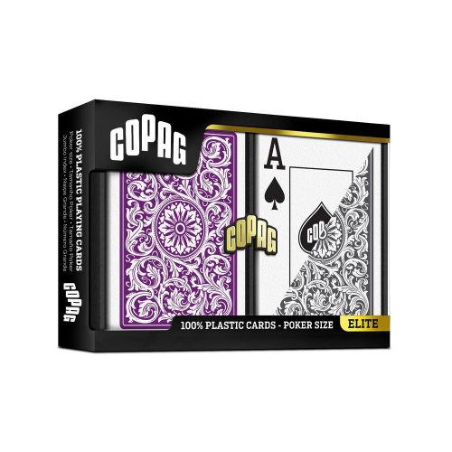 Carti poker 100% plastic, COPAG 1546, Jumbo index, mov-gri pachet dublu
