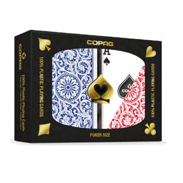 Carti poker 100% plastic, COPAG 1546, Standard index, albastru-rosu pachet dublu