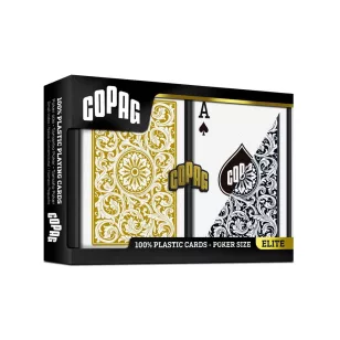   Carti poker 100% plastic, COPAG 1546 Regular index, negru-auriu pachet dublu