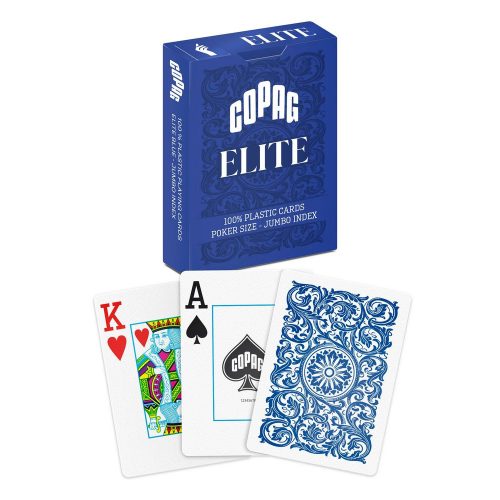 Carti de poker 100% plastic, Copag Elite Poker Jumbo cu numere mari, spate albastru