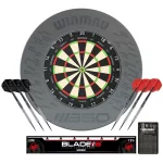 Set darts bundle cu tinta Winmau blade 360, protectie de perete grii si 2x set sageti, linie start