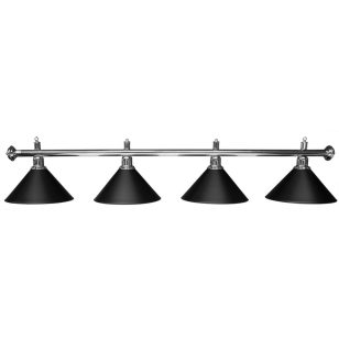 Lampa de biliard Dynamic cu 4 abajururi negre, cu un suport cromat de 180 cm