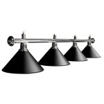 Lampa de biliard Dynamic cu 4 abajururi negre, cu un suport cromat de 180 cm
