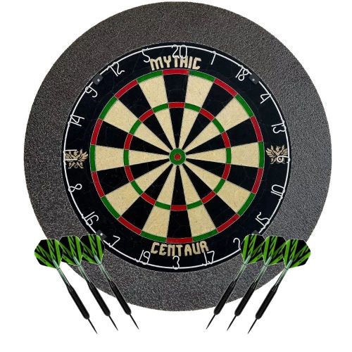 Pachet darts Mythic Centaur: tinta Mythic Centaur, protectie de perete neagra si doua seturi de sage