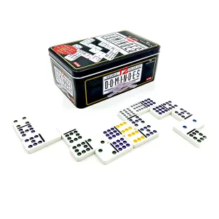 Set de domino in cutie metalica, 12 puncte, 91 piese