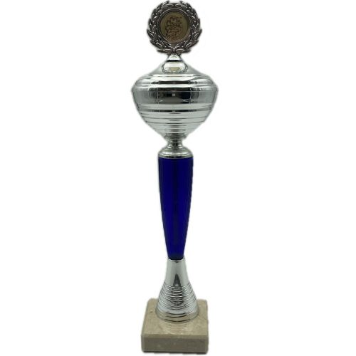 Trofeu darts, talpa marmura, argintiu, albastru cu tinta darts, inaltime 42.5 cm