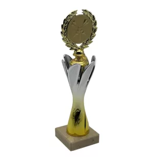 Trofeu darts, picior de marmura, argintiu-auriu 28cm
