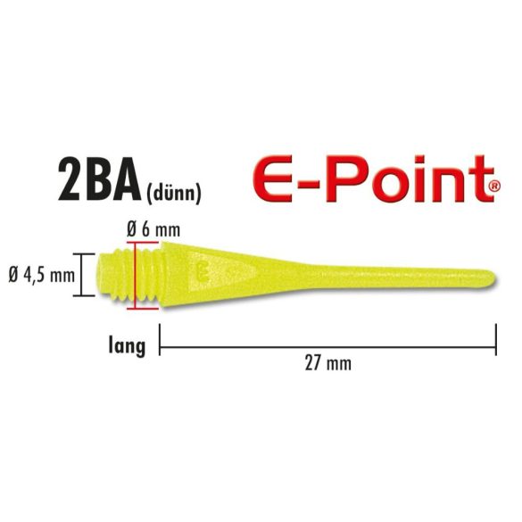 Varf darts E-Point neon galben, cu filet standard 2BA, 100 buc./p