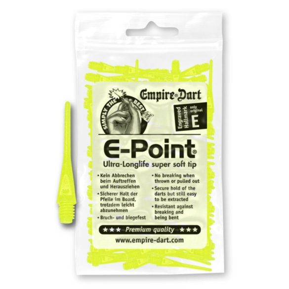 Varf darts E-Point neon galben, cu filet standard 2BA, 100 buc./p