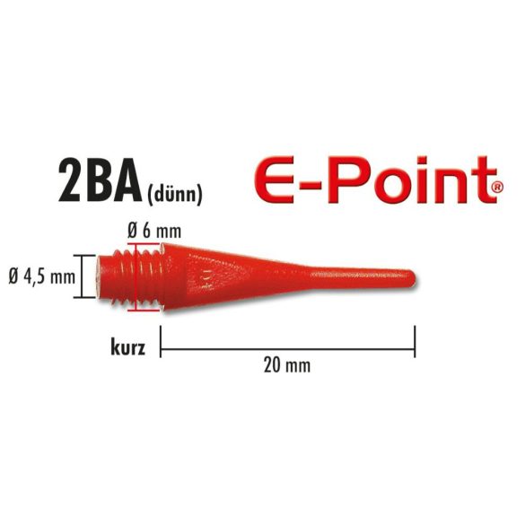 Varf de darts plastic E-Point scurt rosu, 2BA cu filet standard, 100buc/pachet