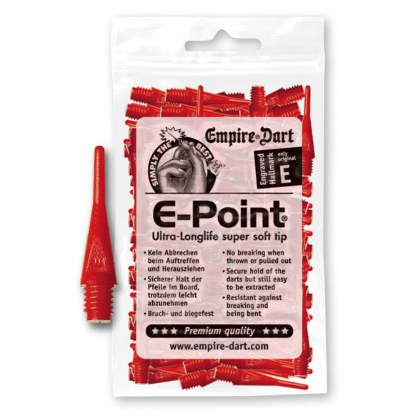 Varf de darts plastic E-Point scurt rosu, 2BA cu filet standard, 100buc/pachet