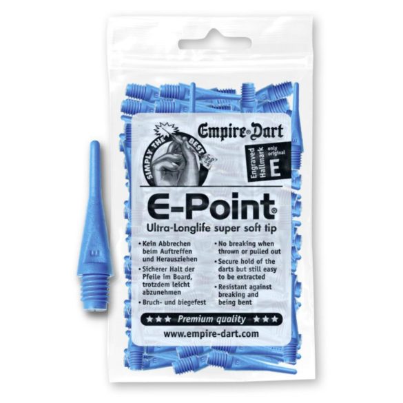 Varf de darts plastic E-Point scurt albastru, 2BA cu filet standard, 100buc/pachet