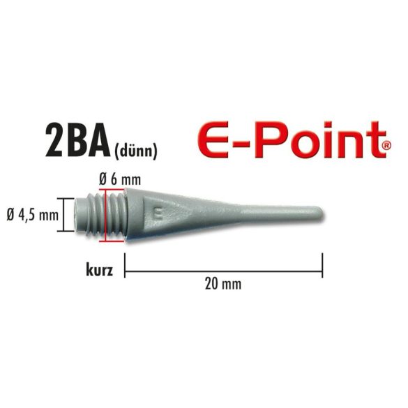 Varf de darts plastic E-Point scurt gri, 2BA cu filet standard, 100buc/pachet