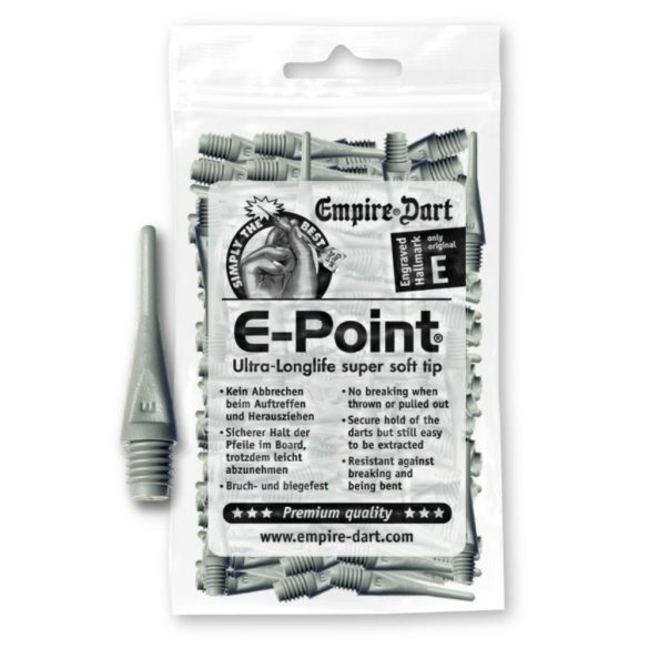 Varf de darts plastic E-Point scurt gri, 2BA cu filet standard, 100buc/pachet