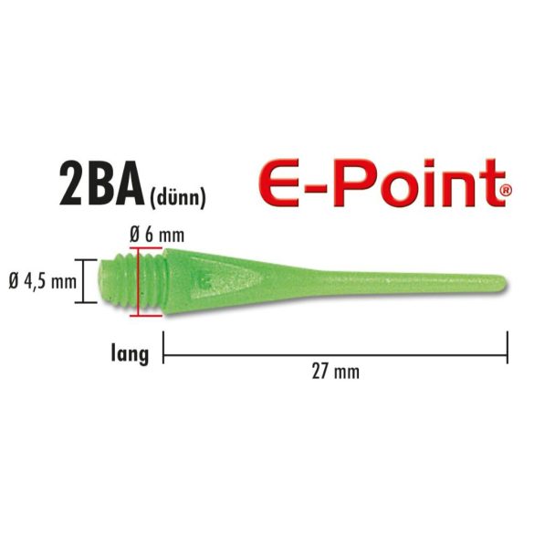 Varf de darts plastic E-Point lung neonverde, 2BA cu filet standard, 100buc/pachet