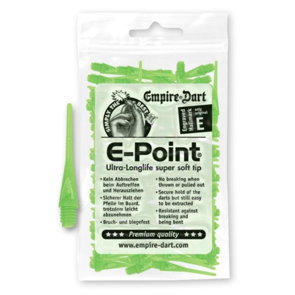 Varf de darts plastic E-Point lung neonverde, 2BA cu filet standard, 100buc/pachet