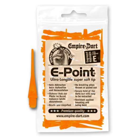 Varf de darts plastic E-Point lung neon portocaliu galben, 2BA cu filet standard, 100buc/pachet