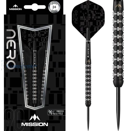 Set sageti darts Mission steel Nero 24g, black, M2, linear ringed, 90% wolfram