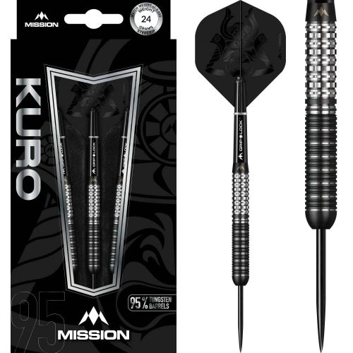 Set sageti darts Mission steel Kuro 24g, black, M1, rear sabre grip, 95% wolfram