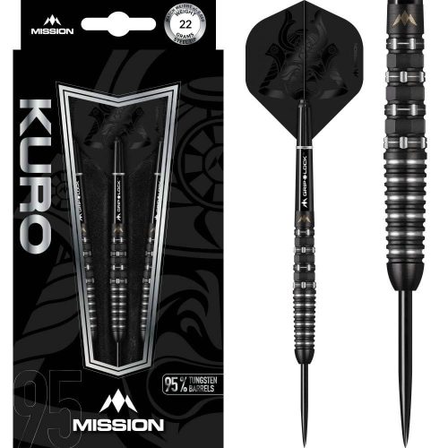 Set sageti darts Mission steel Kuro 22g, black, M3, rear iso-grip, 95% wolfram
