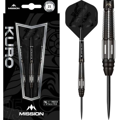 Set sageti darts Mission steel Kuro 21g, black, M4, rear taper, 95% wolfram