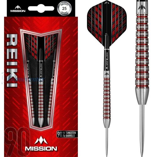 Set sageti darts Mission steel Reiki 25g, M1, Electro red, 90% wolfram