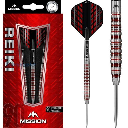 Set sageti darts Mission steel Reiki 22g, M2, Electro red, 90% wolfram