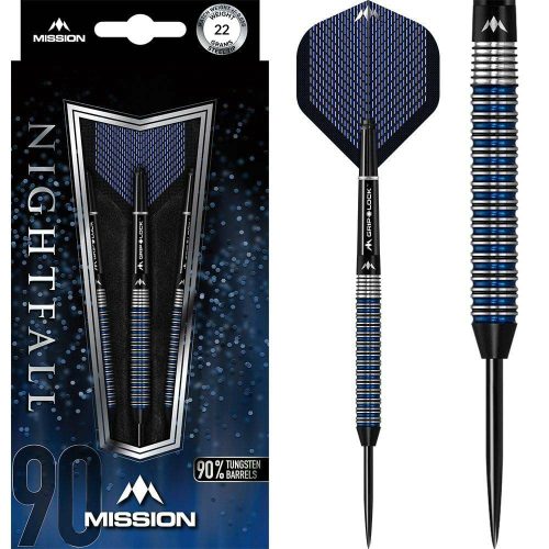 Set sageti darts Mission steel Nightfall 22g, M2, straight ring 90% wolfram