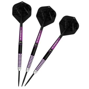Set sageti darts Mission steel James Hurrell Black PVD-Electro Purple 24g, 90% wolfram