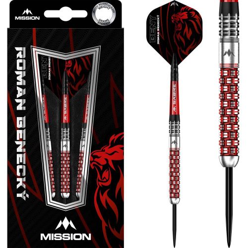Set sageti darts Mission steel Roman Benecky Black-Red PVD 22g, 90% wolfram