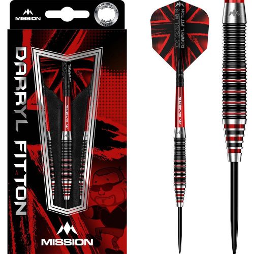Set sageti darts Mission steel Darryl Fitton Black-Red Electro 22g, 95% wolfram
