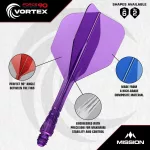 Fluturas si tija darts Mission Force 90 Vortex transparent rosu, fluturas No6 si tija lunga