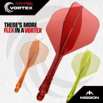 Fluturas si tija darts Mission Force 90 Vortex transparent rosu, fluturas No2 si tija lunga