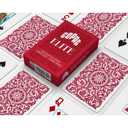 Carti poker 100% plastic, Copag Elite Poker Jumbo index rosu
