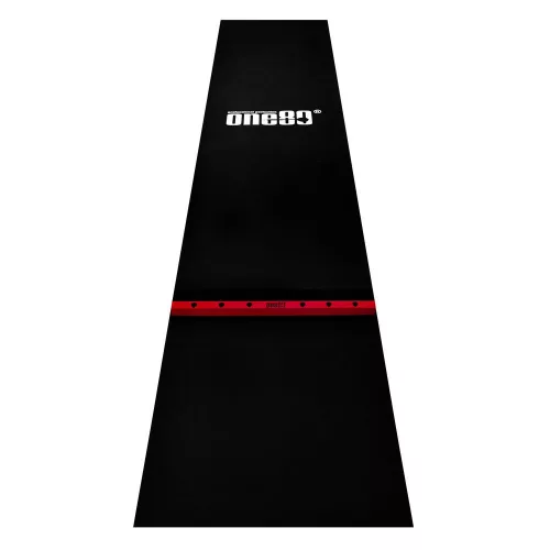 Covor darts cu linie de aruncare din lemn One80, latime 60 cm, negru, rosu