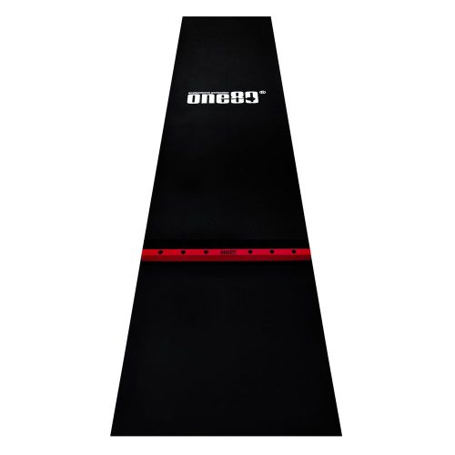 Covor darts cu linie de aruncare din lemn One80, latime 60 cm, negru, rosu