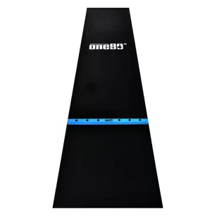 Covor darts din cauciuc cu rigla de lemn ONE80, latime 62 cm, negru, albastru