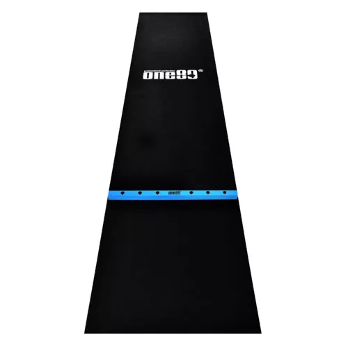 Covor darts din cauciuc cu rigla de lemn ONE80, latime 62 cm, negru, albastru