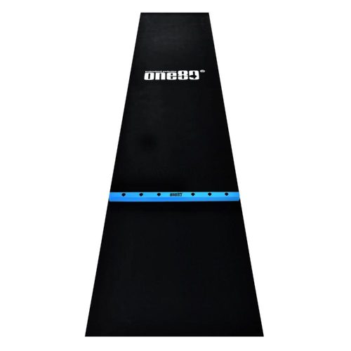 Covor darts din cauciuc cu rigla de lemn ONE80, latime 62 cm, negru, albastru