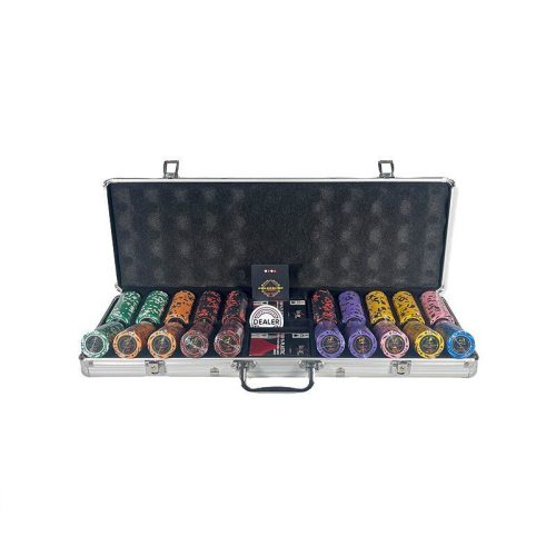 Set poker, 500 buc Poker Room Tournier, 14g, cu numere mari, cu 2 pachete de carti 100% plastic