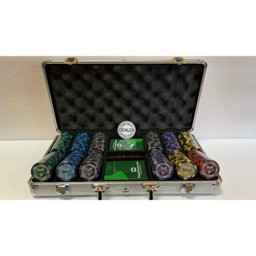 Set de poker, 300buc Pokerstar, 13g, cu numere mari, cu doua pachete de carti 100% plastic