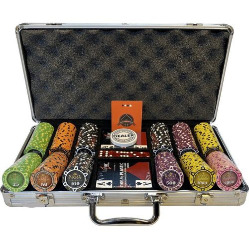 Set poker cu 300 jetoane Royal Cardroom Mix It 13g, numere mari, 2 pachete de carti 100% plastic