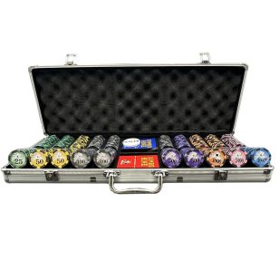 Set de poker, 500buc Royal Flush, 13g, cu numere mari, cu doua pachete de carti 100% plastic