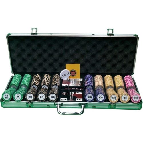 Set poker, 500 buc Las Vegas Pokerclub, 14g, cu numere mari, cu 2 pachete de carti 100% plastic