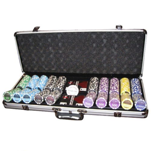 Set poker, 500 buc LAZAR, 11,5g, cu numere mari, cu 2 pachete de carti 100% plastic