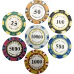 Set poker, 300 buc Monte Carlo, 14g, cu numere mari, cu 2 pachete de carti 100% plastic