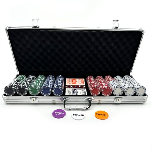 Set poker cu 500 jetoane nenumerotate cu model clasic,11,5 grame