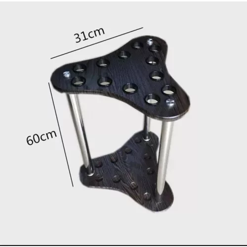 Suport de colt pentru 12 tacuri biliard, negru cu model lemn
